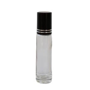 1 x Doorzichtige glazen roll-on flessen met roestvrijstalen rollerball voor etherische olie, aromatherapie, parfums en lippenbalsems ( dik) Glas 10 ML,Zwart/zilver dop
