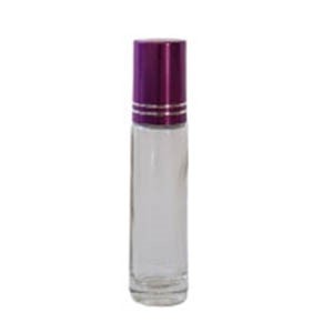 1 x Doorzichtige glazen roll-on flessen met roestvrijstalen rollerball voor etherische olie, aromatherapie, parfums en lippenbalsems ( dik) Glas 10 ML, paarse dop